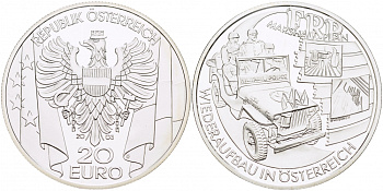 Австрия 20 евро 2003 план Маршала, военная полиция KM 3107 серебро PROOF 1087-3-75