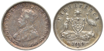 Австралия 3 пенса 1919 M Георг V (1910-1936) KM 24 серебро 71-117