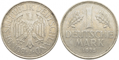 ФРГ 1 МАРКА 1975 J KM 110, J. 385 медно-никель 3856-135