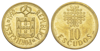 Португалия 10 эскудо 1992 KM 633 никель латунь UNC 4628-1015