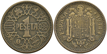 Испания 1 песета 1944 Национальное правительство (1939-1947) KM 767 алюминиевая бронза 4143-522