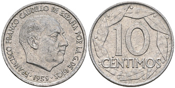Испания 10 сентимо 1959 Франсиско Франко (1939-1975) KM 790 алюминий 4602-1221