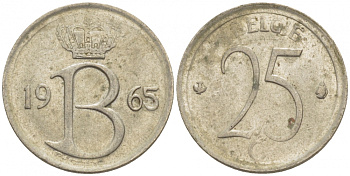 Бельгия 25 сантимов 1965 Belgie, Бодуэн I (1951-1993) KM 154.1 медно-никель 4528-129