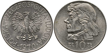 Польша 10 злотых 1970 MW, Тадеуш Костюшко (1746-1817) KM 50а медно-никель 180-214
