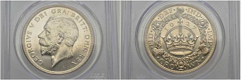 Великобритания 1 крона 1927 Георг V (1910-1936), четвертый выпуск, тираж 15030 экз, в слабе PCGS, состояние PR 65, диаметр 38,61 мм, вес 28,2760 г KM 836, Spink 4036 серебро PROOF 00-000-00