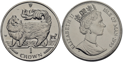 Остров Мэн 1 крона 1993 кошка Мейн-кун КМ 353 медно-никель UNC M82-10
