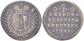 Вюрцбург 1/4 крейцера 1753 Карл Филипп фон Грайфенклау (1749-1754) KM 340 медь 4614-944