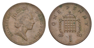 Великобритания 1 пенни 1989 Елизавета II (1952-2022) KM 935, Spink 4381 (B3) бронза 4684-1026