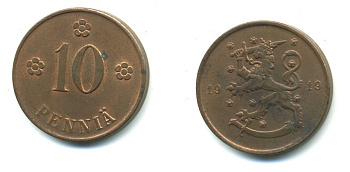 Финляндия 10 пенни 1919 KM 24 медь 37-1225