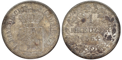 Бавария 1 крейцер 1864 Максимилиан II (1848-1864) KM 473 серебро 75-865