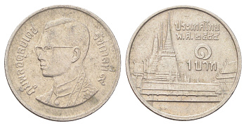 Таиланд 1 бат 2001 BE 2544, Рама IX (1946-2016), королевский дворец Y 183 медно-никель 4701-318