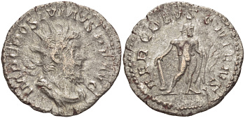 Римская Империя (императоры в Галлии) антониниан 260 - 269 Постум. IMP C POSTVMVS P F AVG / HERC DEVSONIENSI, Геркулес с палицей, луком и львиной шкурой, Колония Агриппины, Good Very fine RIC 64 биллон 1073-12-25