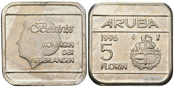 Аруба 5 флоринов 1996 Беатрикс (1980-2013) KM 12 сталь плакированная никелем 4619-432