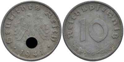 ГЕРМАНИЯ 10 РЕЙХСПФЕННИГОВ 1941 J KM 101, J. 371 цинк 4401-755