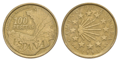 Испания 100 песет 1993 Путь Святого Иакова KM 922 алюминиевая бронза 4650-734