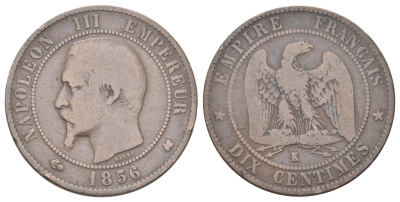 Франция 10 сантимов 1856 K, Наполеон III (1852-1870) KM 771.5, Le Franc 133.37 бронза 88-1035