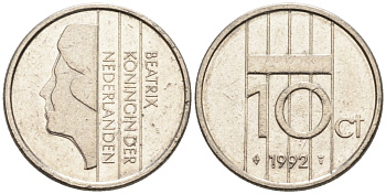 Нидерланды 10 центов 1982 Беатрикс (1980-2013) KM 203 никель 4567-563