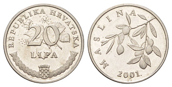 Хорватия 20 лип 2001 нечетный год KM 7 сталь плакированная никелем UNC 4625-518