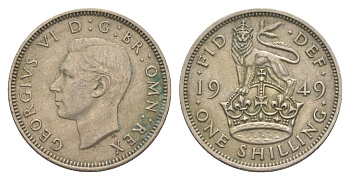 Великобритания 1 шиллинг 1949 Георг VI (1936-1952), Английский герб KM 863, Spink 4105 медно-никель 4631-1054