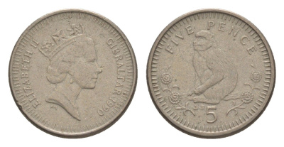 Гибралтар 5 пенсов 1990 KM 22.2 медно-никель 4115-237