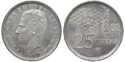 Испания 25 песет 1980 чемпионат мира по футболу 82 KM 818 медно-никель 62-1123