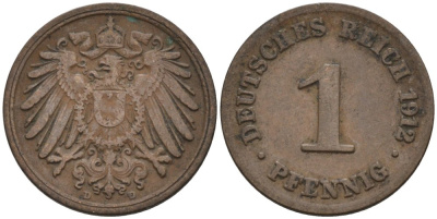 Германия 1 пфенниг 1912 D KM 10, J. 10 медь 4576-243