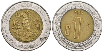 Мексика 1 песо 2015 KM 603 биметалл 4621-554