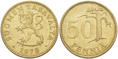 ФИНЛЯНДИЯ 50 ПЕННИ 1978 K KM 48 алюминиевая бронза 212-1045