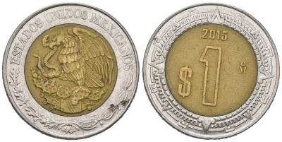 Мексика 1 песо 2015 KM 603 биметалл 4621-554