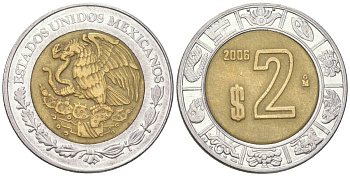 Мексика 2 песо 2006 Mo KM 604 биметалл 4398-534