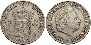 Нидерландские Антилы 1 гульден 1952 Юлиана (1948-1980) KM 2 серебро серебро 4607-1025
