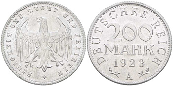ГЕРМАНИЯ 200 МАРОК 1923 A KM 35, J. 304, Weege 22 алюминий 210-512