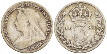 Великобритания 3 пенса 1896 Виктория (1837-1901) KM 777, Spink 3942 серебро 4547-917