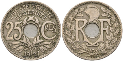 Франция 25 сантимов 1927 KM 867a, Le Franc 171.7 медно-никель 4143-431