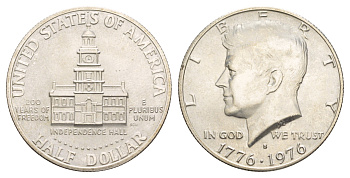 США 1/2 доллара (50 центов) 1976 200 лет независимости США KM 205a серебро BU 4653-233
