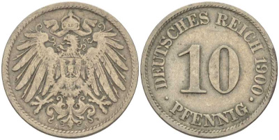 Германия 10 пфеннигов 1900 A KM 12, J. 13 медно-никель 4401-1156
