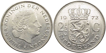 Нидерланды 2 1/2 гульдена 1972 Юлиана (1948-1980) KM 191 никель 109-1125