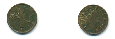 ШВЕЙЦАРИЯ 1 РАППЕН 1951 В KM 46 бронза 80-719