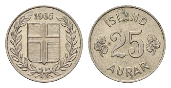 Исландия 25 эйре 1965 KM 11 медно-никель 4690-633