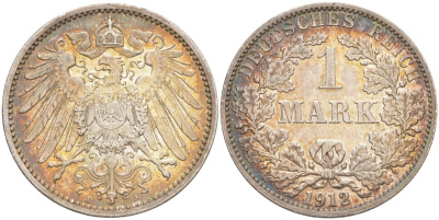 Германия 1 марка 1912 А KM , Weege 18, J.17 серебро 4182-1023