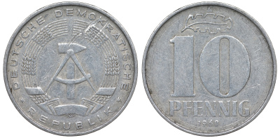 ГДР 10 пфеннигов 1968 A KM 10 алюминий 62-815