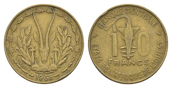 Западная Африка (BCEAO) 10 франков 1968 KM 1a медь алюминий никель 4175-1156