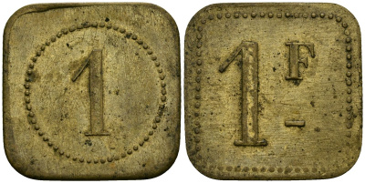 Франция 1 франк XIX-XX век ресторанный жетон латунь 4166-854