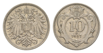 Австрия 10 геллеров 1907 Франц Иосиф I (1848-1916) KM 2802 никель 4639-1039