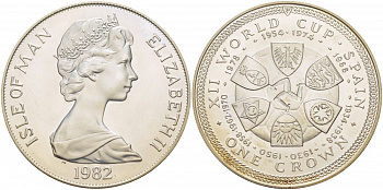 Остров Мэн 1 крона 1982 чемпионат мира по футболу в Испании, гербы KM 92a серебро UNC 01-144-25