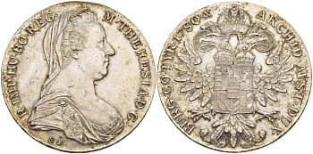 Австрия 1 талер 1780 SF, Мария Терезия, официальный рестрайк KM Т1 серебро 1516-741