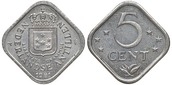 Нидерландские Антилы 5 центов 1981 Беатрикс (1980-2013) KM 13 медно-никель 4610-1011