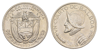 Панама 1/4 бальбоа (25 сентесимо) 1993 KM 11.2a медь плакированная медно-никелем UNC 4642-656