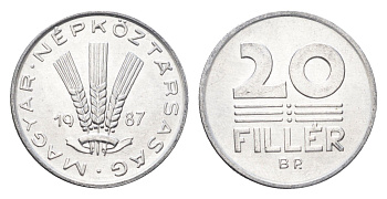 Венгрия 20 филлеров 1987 BP KM 573 алюминий 4664-1237