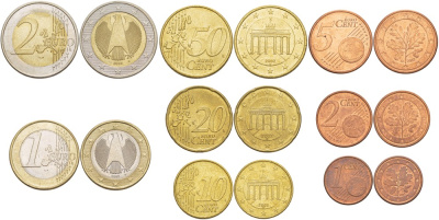 ФРГ евронабор из 8 монет 2002 G, 1, 2, 5, 10, 20, 50 ЕВРОЦЕНТОВ, 1, 2 ЕВРО биметалл N6-42